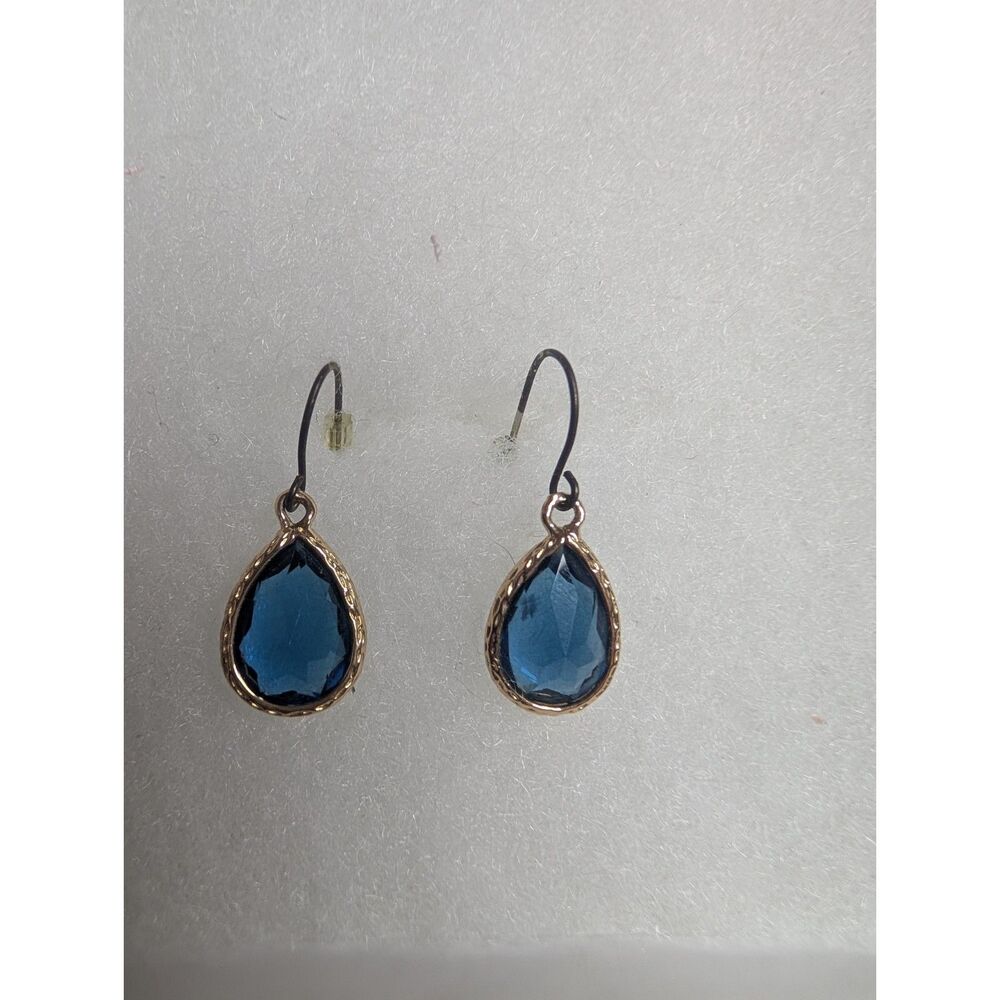 London Blue Topaz Style Faceted Teardrop Dangle Earrings Gold Tone
